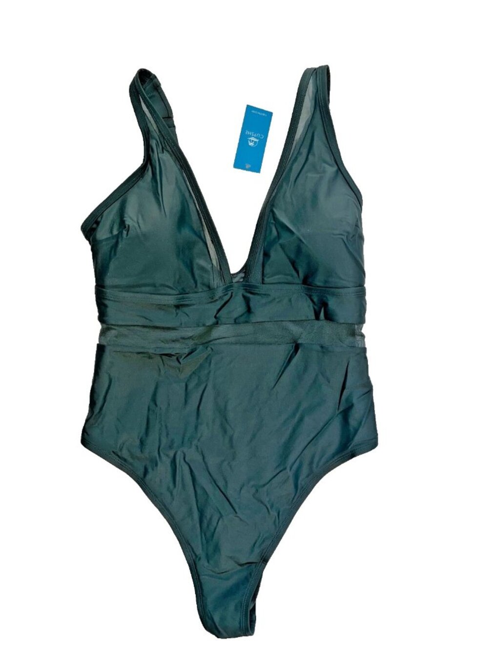 Cupshe Women's Green One Piece Swimsuit plus size 1X NEW tummy control mesh